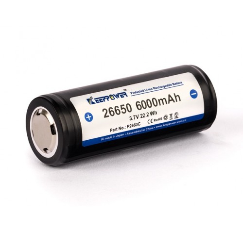 Keeppower 26650 - 6000mAh, 3.6V - 3.7V Li-Ion battery, PCB protected με προστασία.